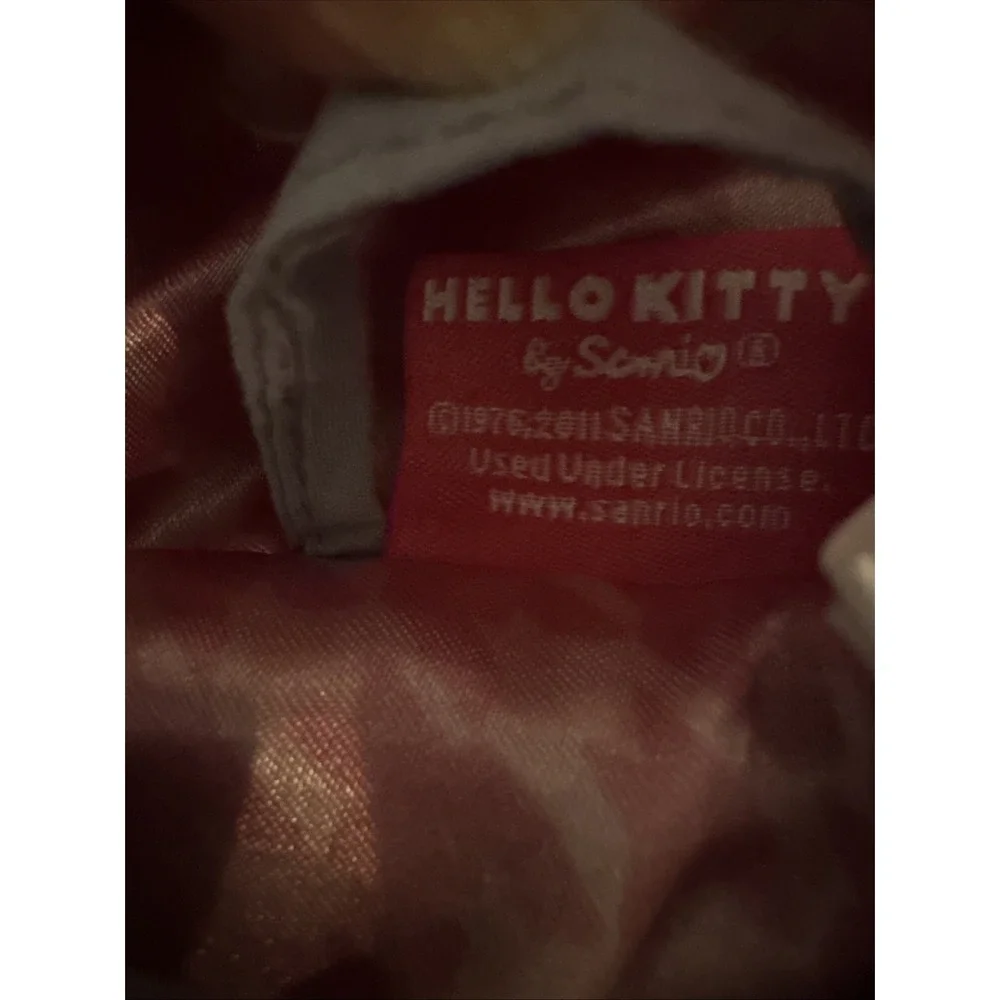 Hello Kitty Sanrio Grey Puffer Jacket‎ Hooded Faux Fur Trim Pink Lining Girls 12